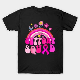 Groovy Rainbow Support Squad Pink Breast Cancer Awareness T-Shirt